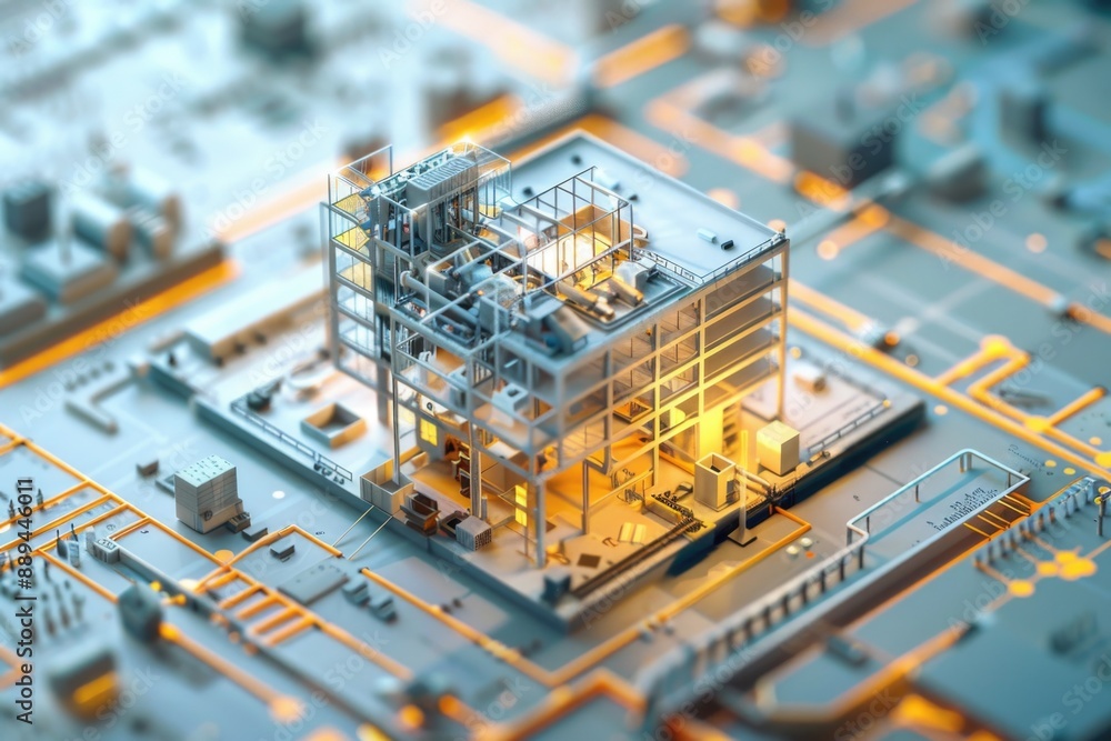 Aufkleber A small building model sitting on top of a circuit board, ideal for use in technology or science-related contexts