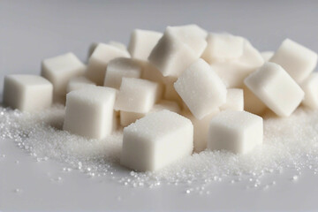 sugar isolated white background cube closeup heap square nobody sweetener sweet lump sucrose grained food diet stack pile condiment macro piece healthy additive group granulated crystal sweetening