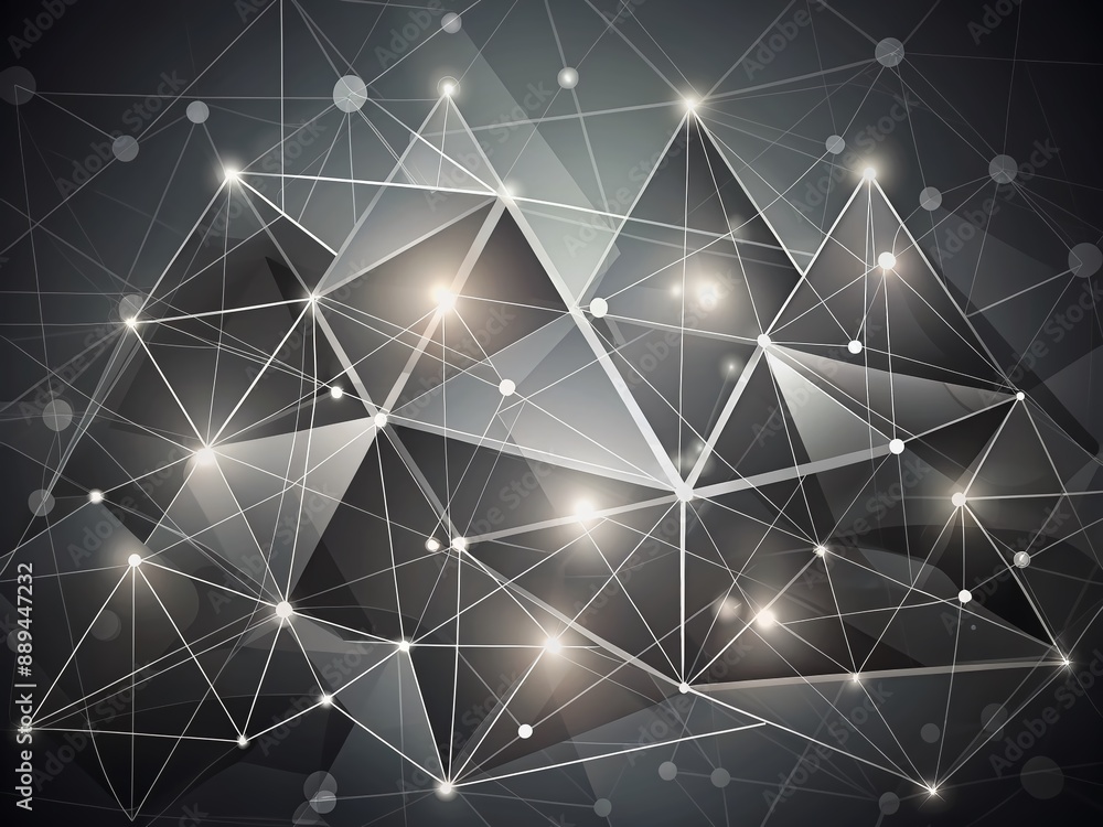 Poster modern dark gray and white abstract background featuring geometric pattern with interconnected trian