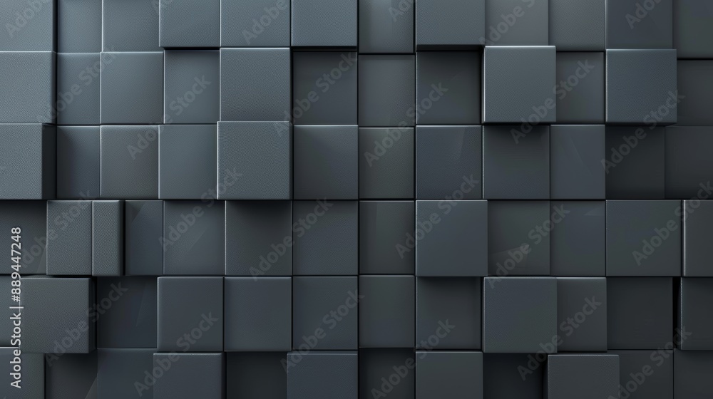 Poster wall texture with a 3d cube tile pattern on a futuristic, high tech, dark background. 3d rendering.