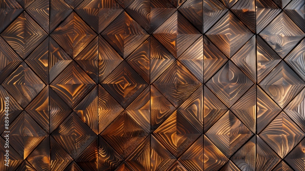 Poster a 3d rendering showing a wood wall block background with an arabesque tile pattern made of light and
