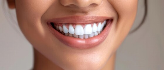 Naklejka premium The asian Indian woman, closeup smile, clean teeth, white background, bright and radiant, perfect for dental advertisement, Generative AI