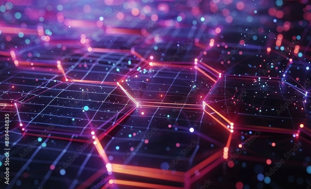 Poster network line connect stream of big data. blockchain data fields. concept of ai technology, digital c