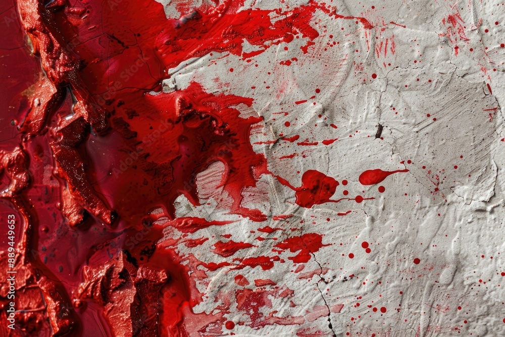 Poster a close-up shot of a piece of paper with red paint applied to its surface