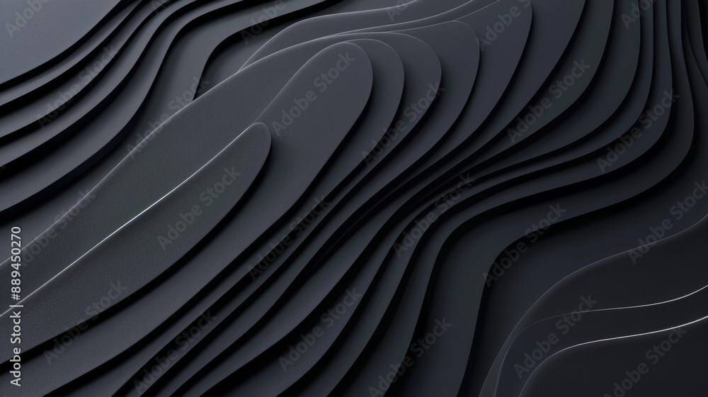 Poster black 3d undulating lines create abstract wallpaper. dark 3d rendering with copy space is used to cr