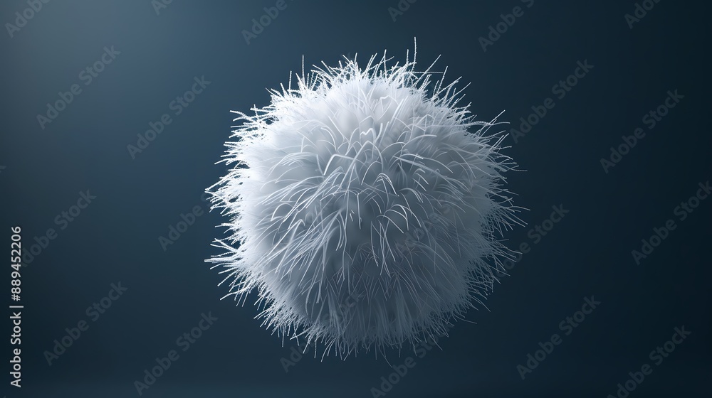 Poster detailed close-up of abstract fuzzy blue sphere on gradient dark blue background highlighting textur