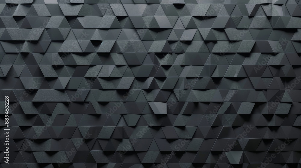 Poster in 3d render, triangular tiles create a wall. concrete, futuristic background formed of polished blo