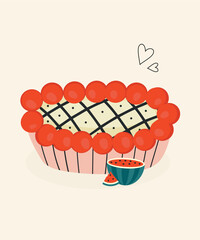 Cute Illustration Watermelon Pie at Cream	