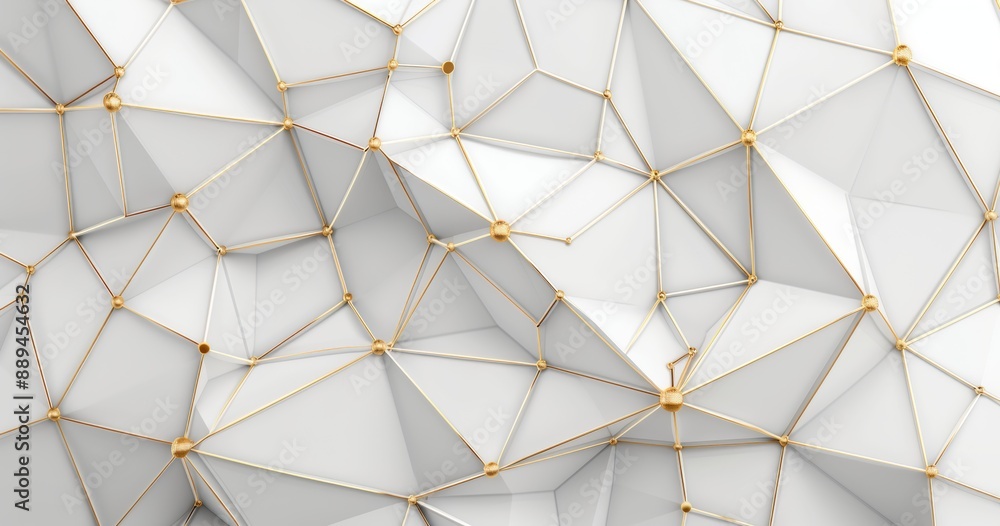 Aufkleber the background is a white low poly with golden edges. the rendering is 3d.