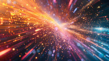 Fototapeta premium An abstract burst of colorful digital lights and particles, creating a dynamic and vibrant representation of data and technology.