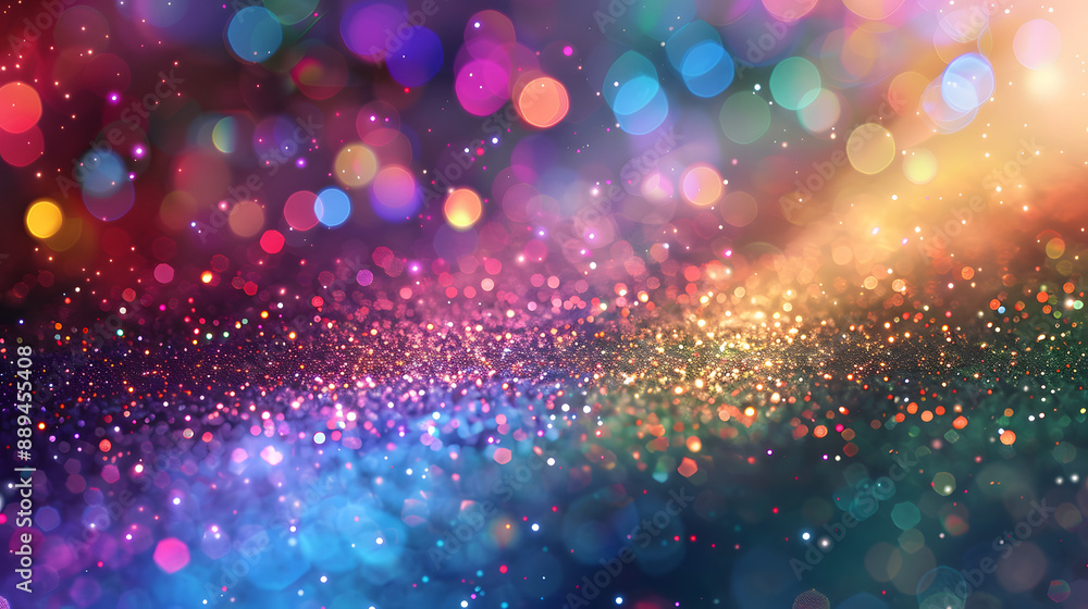 Poster an abstract image featuring warm tones with glittering light effects, creating a dazzling and festiv