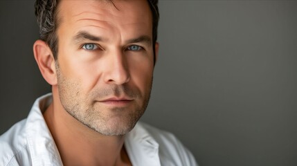 Fototapeta premium A man with blue eyes looking at the camera.