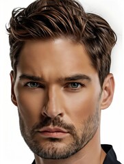 Obraz premium A man with brown hair and blue eyes.