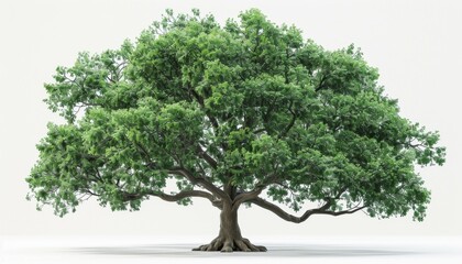 Obraz premium A dense oak tree, summer greenery, 3D rendering, isolated on white background