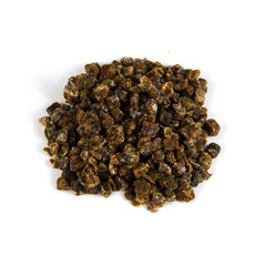 Diced Dates on White Background