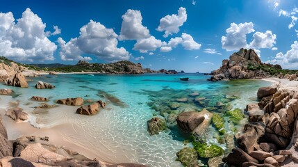 Beautiful coastline with turquoise water, sand and rocks