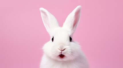 cute animal pet rabbit or bunny white color smiling and laughing isolated with copy space for easter background, rabbit, animal, pet, cute, fur, ear, mammal, background, celebration, generate by AI