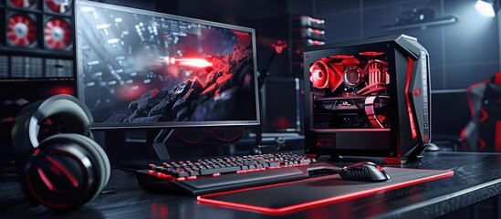 Modern gaming PC computer setup desktop powerful background wallpaper AI generated image