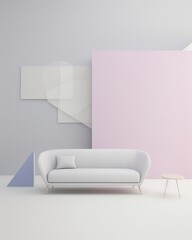 Contemporary Pastel Sofa in Vibrant Oil Paint 3D Rendered Modern Furniture Illustration