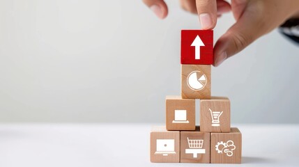 Business Growth Strategy with Wooden Blocks