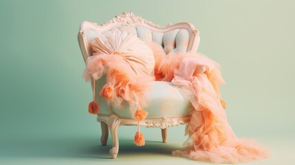 elegant pastel armchair with a plush, luxurious feel, set against an isolated background
