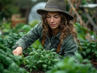 Serene Non-Binary Gardener Tending to Plants in Tranquil Backyard Haven
