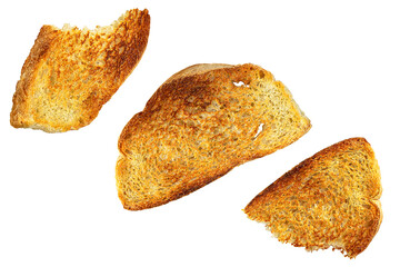 Fried slices of bread for toast. Isolation on a transparent background.