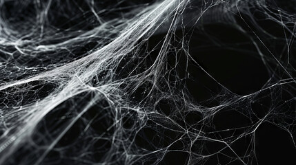 Spider webs on a black background. Abstract Halloween background for design and decoration, poster, banner.