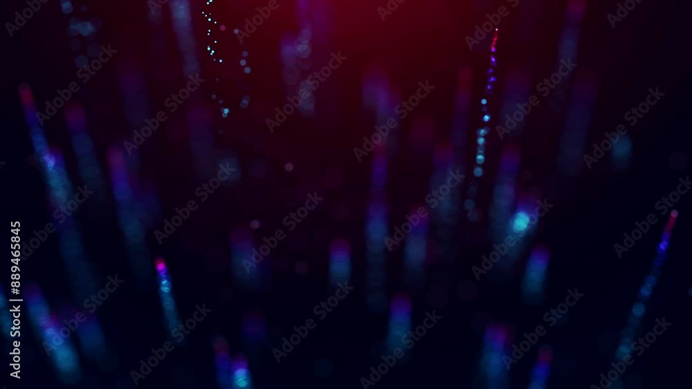 Poster abstract artistic blue and red shiny blurry focus shimmering glitter bokeh particles moving up backg