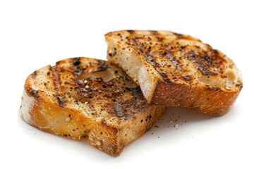 two delicious toasted bread pieces on white background cut out food photo