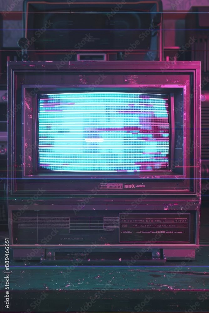 Aufkleber a computer monitor with a blurry screen and a black frame. the image is a digital art piece with a f