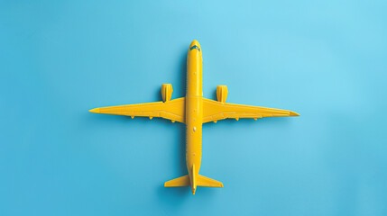 Yellow airplane model on the blue background