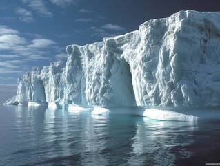 Eroding Ice: Melting Glacier Revealing Climate Change Reality with Stark Ice Structures Against Water