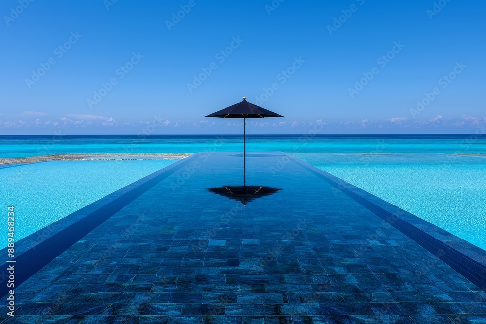 Poster modern villa with pool and ocean view serene and vibrant artistic scene inviting setting luxurious a
