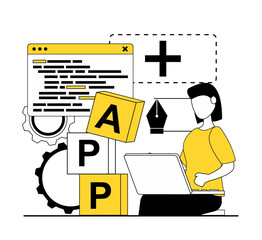 App development. A programmer developer creates an application on the laptop
