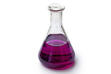Glass volumetric flask with purple liquid sample isolate