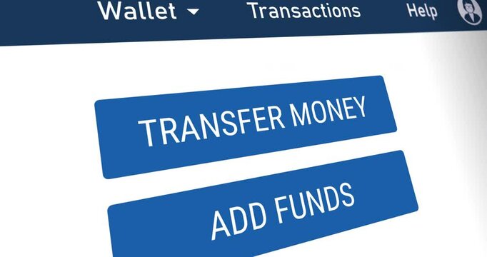 Mouse cursor click on button transfer money, close up, screencast of sending money online via website interface, 