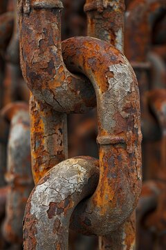 An Interlocked rusty chains show strength in teamwork