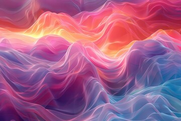 Obraz premium vibrant digital landscape of undulating color waves blending neon hues with pastel gradients abstract forms create a sense of movement and energy in this mesmerizing composition