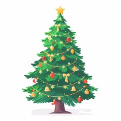 Fototapeta premium Christmas tree with decoration on white background. Merry Christmas and a happy new year.