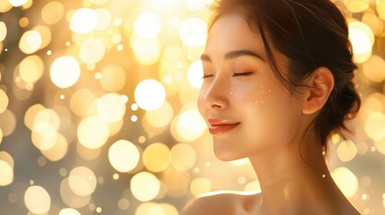 Fototapeta premium Radiant Asian Woman Enjoying Luxurious Spa Treatment for Glowing Skin