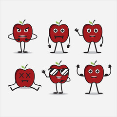 apple fruits character emoji cartoon set, flat illustration 
