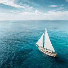 Fototapeta premium Eco-Voyage: Eco-Friendly Ship Sailing Through Pristine Ocean Waters, Embracing Sustainable Sea Travel.