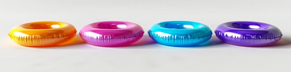 Colorful Inflatable Pool Rings on White Background. Abstract Summer Vacation by the Sea. AI-Generated 4K HD Wallpaper.