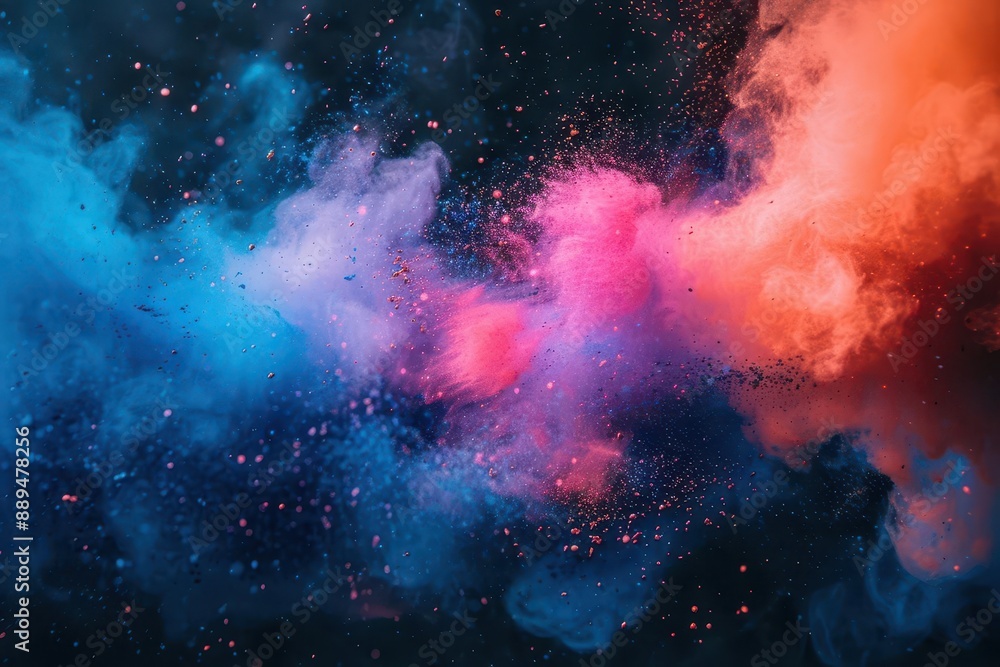 Poster vibrant powder explosion abstract multicolored dust cloud dynamic color splash background
