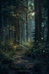 Obraz premium A Night illuminated the dark wood creating a tranquil