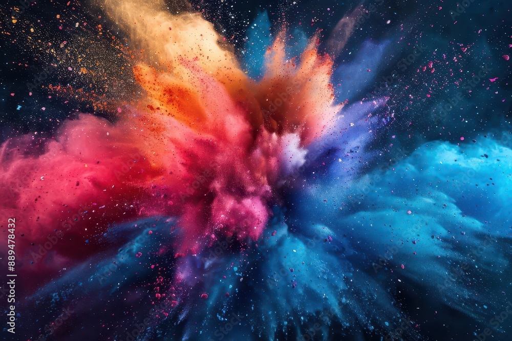 Poster vibrant powder explosion abstract multicolored dust cloud dynamic color splash background