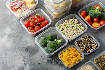 Plastic containers filled with food products