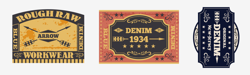 Set of vintage original blue jeans raw denim labels,genuine exclusive 
