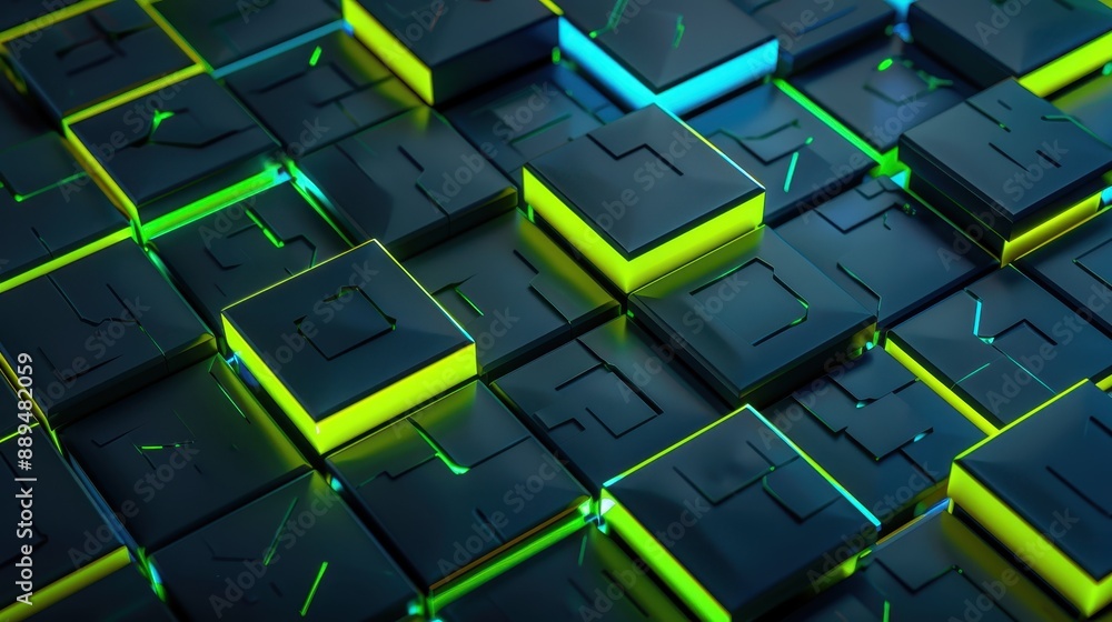 Poster abstract glowing squares in a futuristic grid pattern
